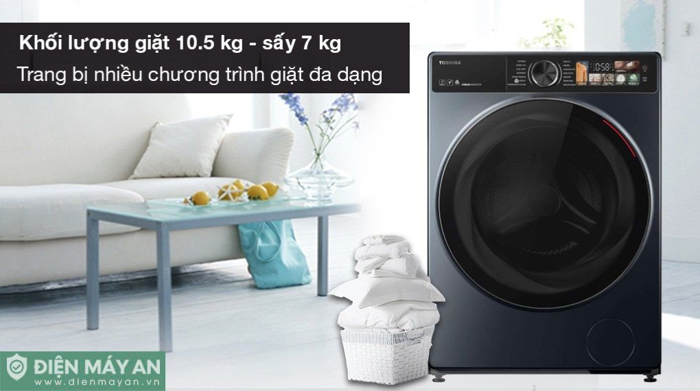 Máy Giặt Sấy Toshiba Inverter Giặt 10,5 Kg - Sấy 7 Kg TWD-T25BZU115MWV(MG)